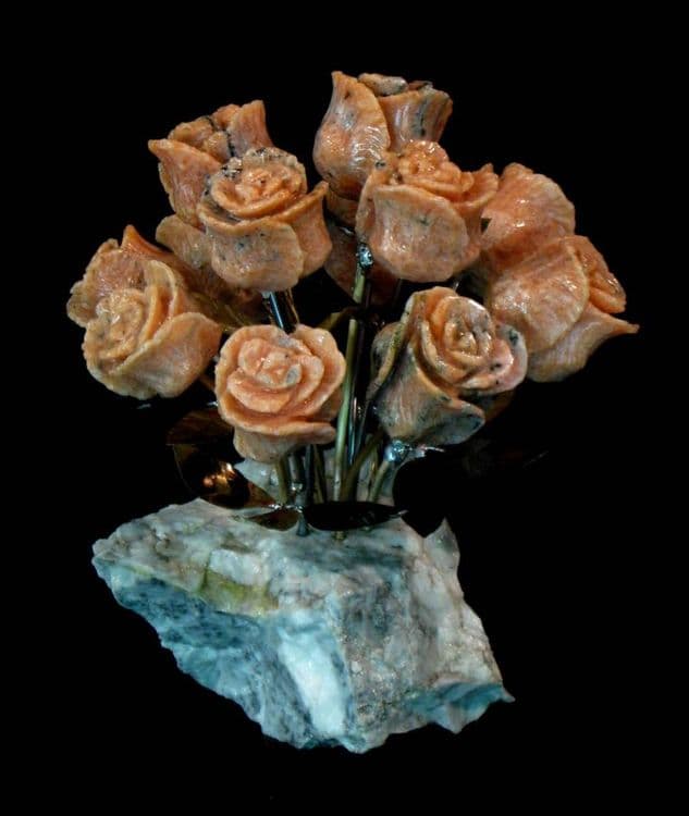 One Dozen Salmon Colored Marble Stone Roses