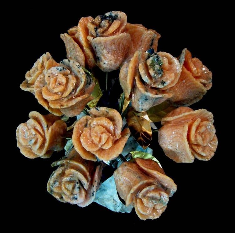 One Dozen Salmon Colored Marble Stone Roses - Thumbnail 2