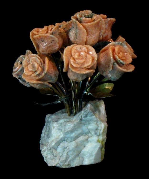 One Dozen Salmon Colored Marble Stone Roses - Thumbnail 3